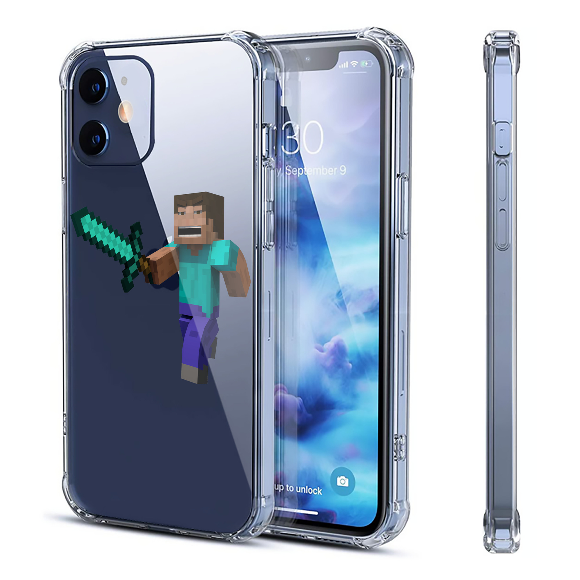 （画像用） マインクラフト ブロックの世界 Minecraft MC Block world 【iPhone 12シリーズ対応】透明スマホケース（クリアソフトケース）